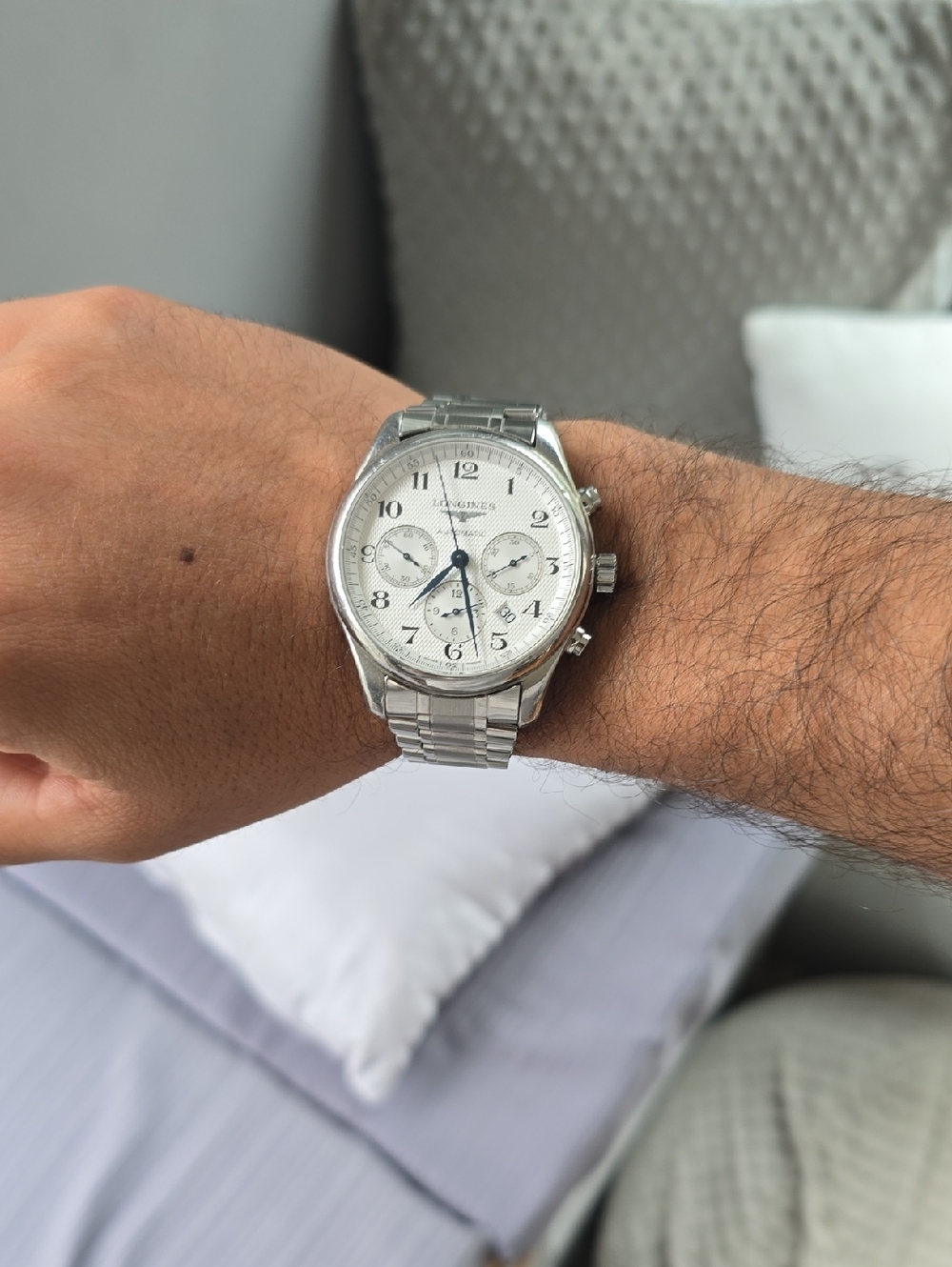 Longines Silver Dial Chronograph with Blue Hands